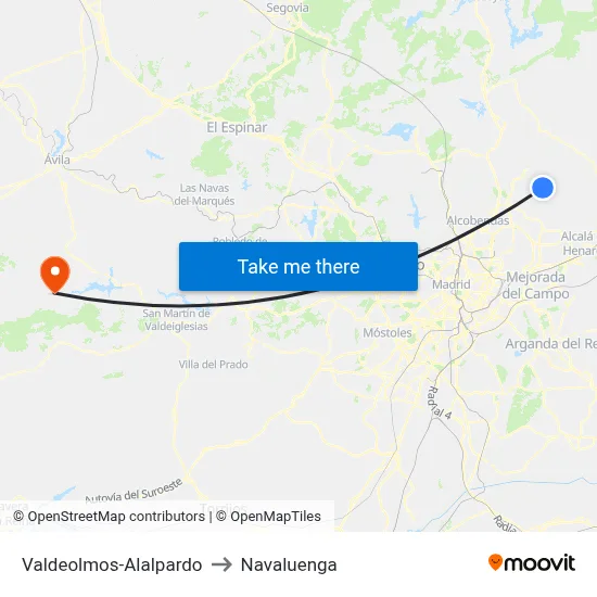 Valdeolmos-Alalpardo to Navaluenga map