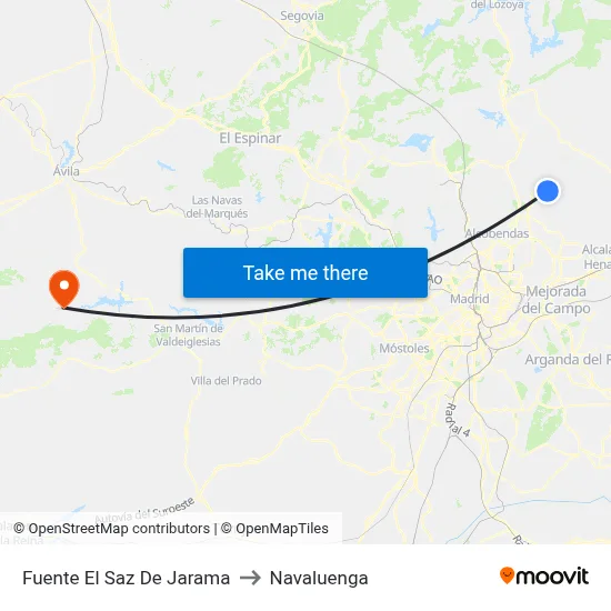 Fuente El Saz De Jarama to Navaluenga map