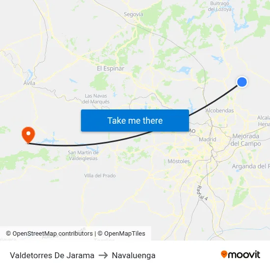 Valdetorres De Jarama to Navaluenga map