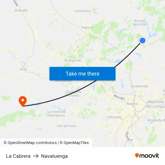 La Cabrera to Navaluenga map