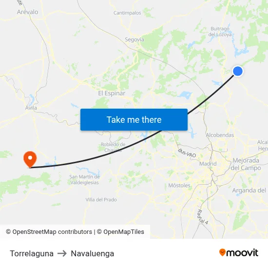 Torrelaguna to Navaluenga map