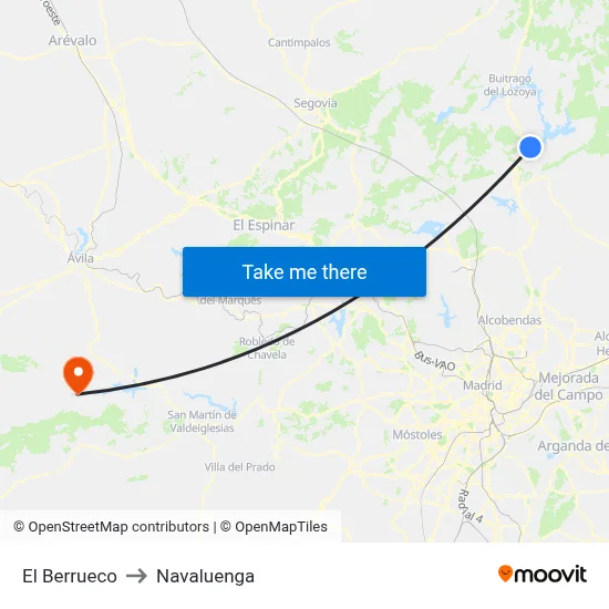 El Berrueco to Navaluenga map