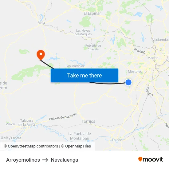 Arroyomolinos to Navaluenga map