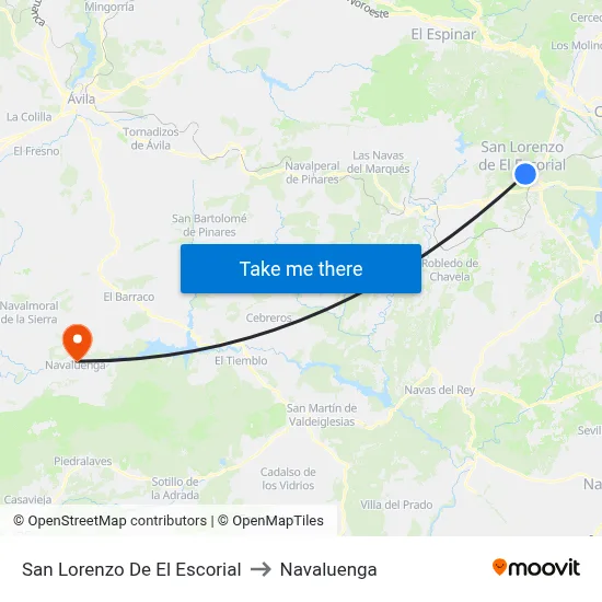San Lorenzo De El Escorial to Navaluenga map
