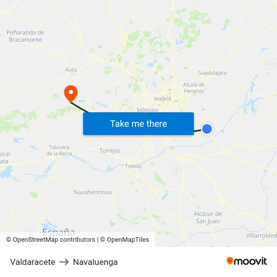 Valdaracete to Navaluenga map