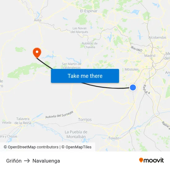 Griñón to Navaluenga map
