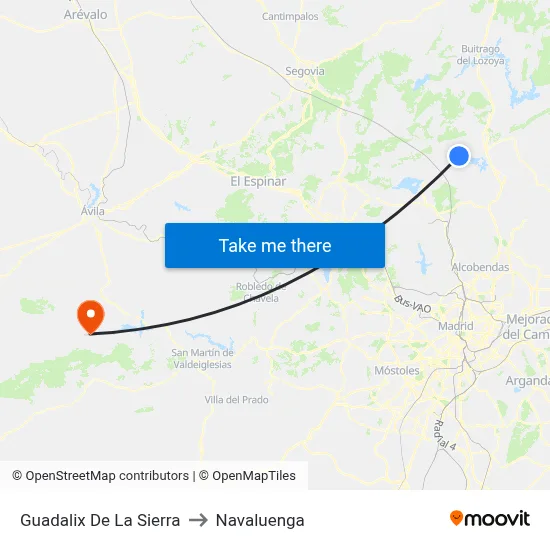 Guadalix De La Sierra to Navaluenga map