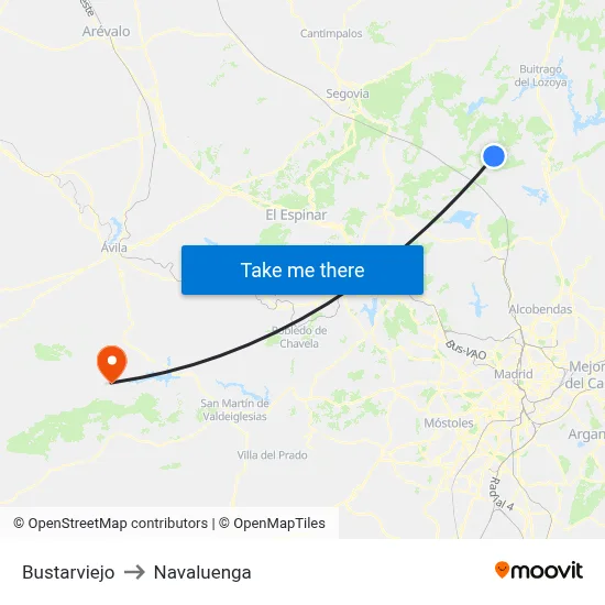 Bustarviejo to Navaluenga map