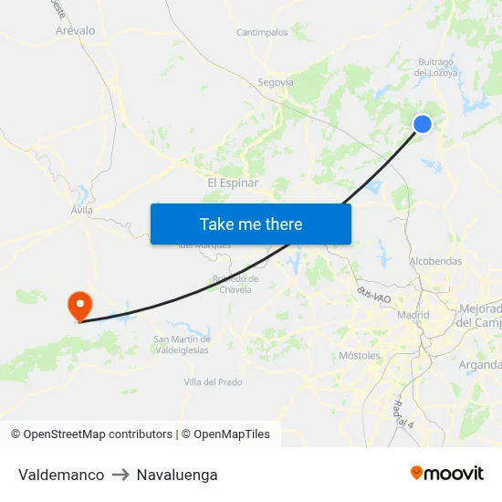 Valdemanco to Navaluenga map