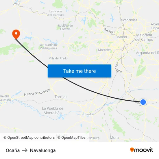 Ocaña to Navaluenga map