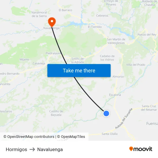 Hormigos to Navaluenga map
