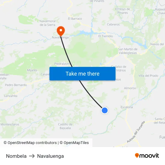 Nombela to Navaluenga map