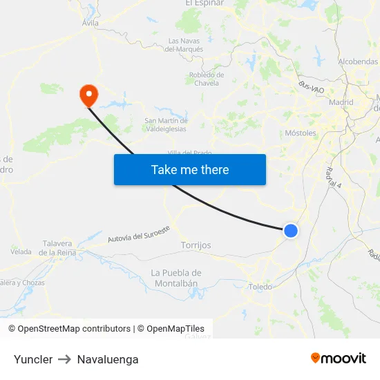 Yuncler to Navaluenga map