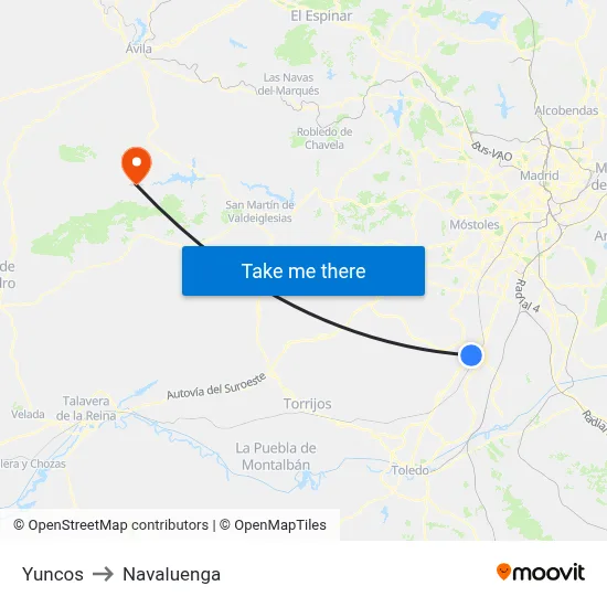Yuncos to Navaluenga map
