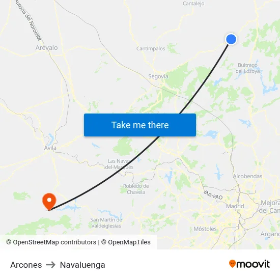 Arcones to Navaluenga map