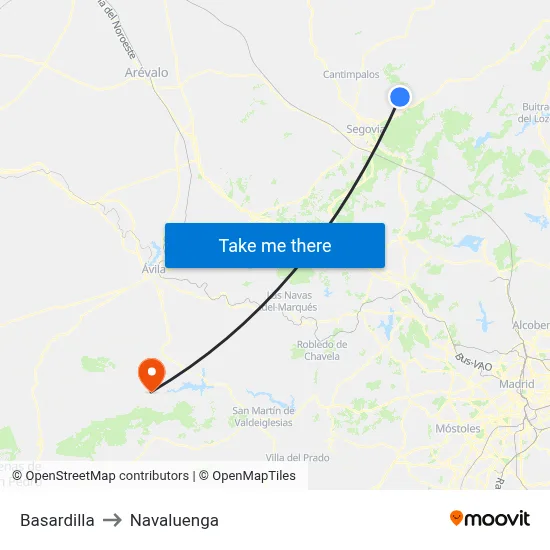 Basardilla to Navaluenga map