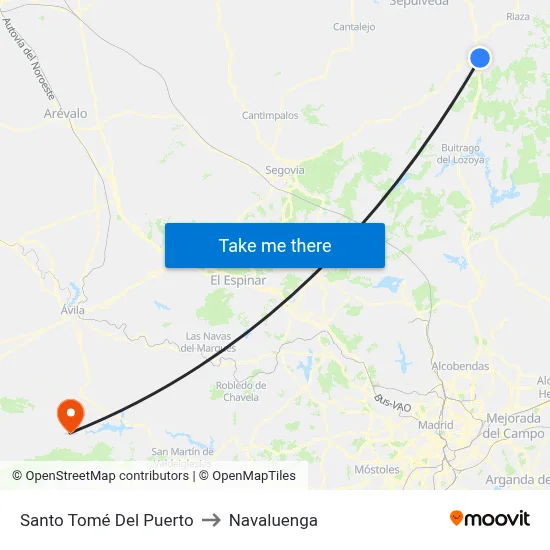 Santo Tomé Del Puerto to Navaluenga map