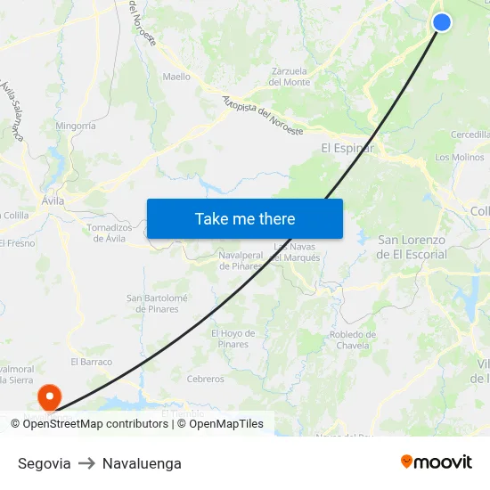 Segovia to Navaluenga map
