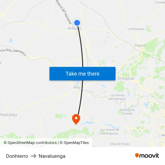 Donhierro to Navaluenga map