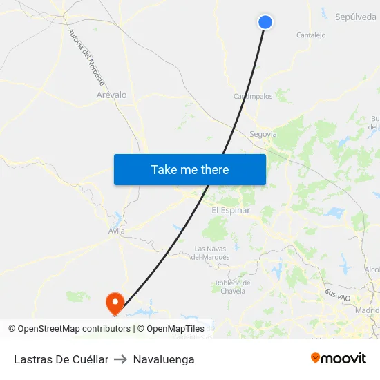 Lastras De Cuéllar to Navaluenga map