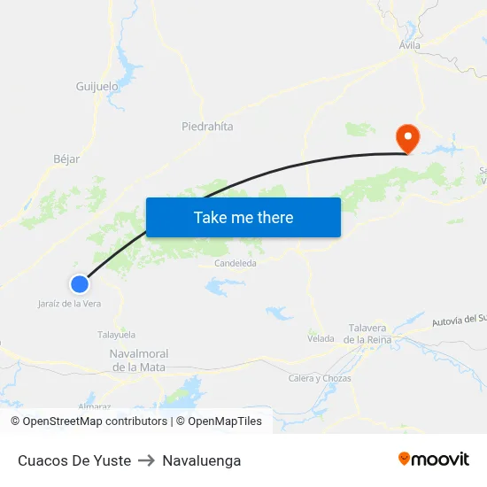 Cuacos De Yuste to Navaluenga map