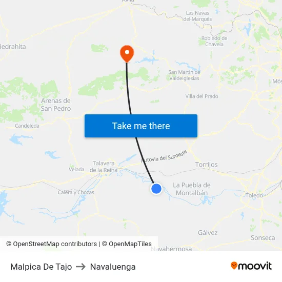 Malpica De Tajo to Navaluenga map