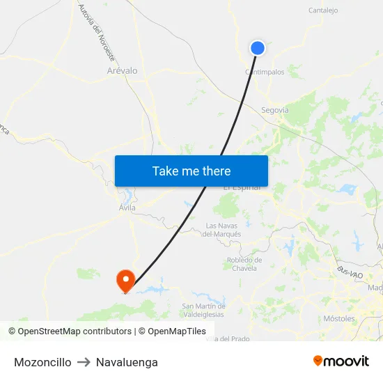 Mozoncillo to Navaluenga map