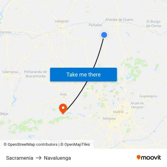 Sacramenia to Navaluenga map