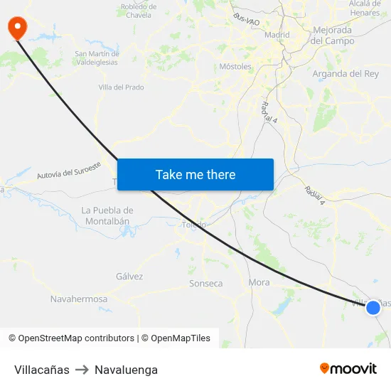 Villacañas to Navaluenga map