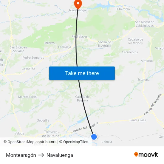 Montearagón to Navaluenga map
