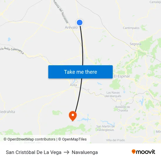 San Cristóbal De La Vega to Navaluenga map