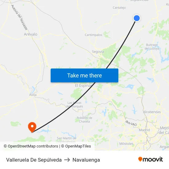 Valleruela De Sepúlveda to Navaluenga map
