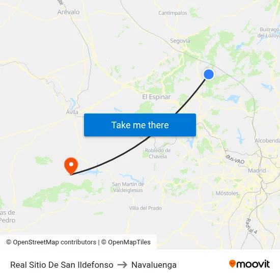 Real Sitio De San Ildefonso to Navaluenga map