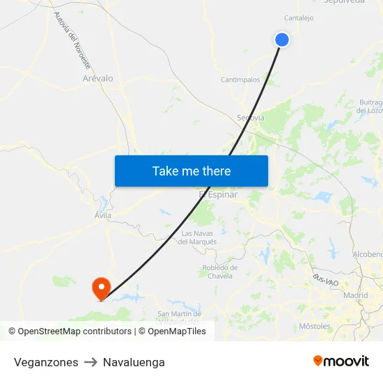 Veganzones to Navaluenga map