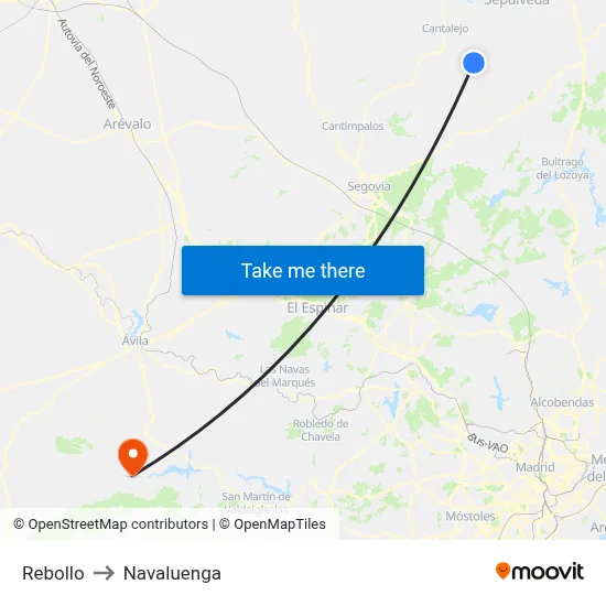 Rebollo to Navaluenga map