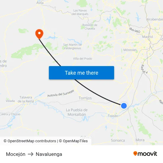 Mocejón to Navaluenga map