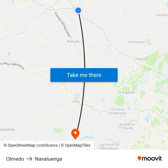 Olmedo to Navaluenga map