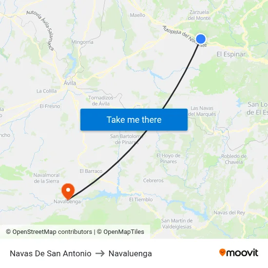 Navas De San Antonio to Navaluenga map