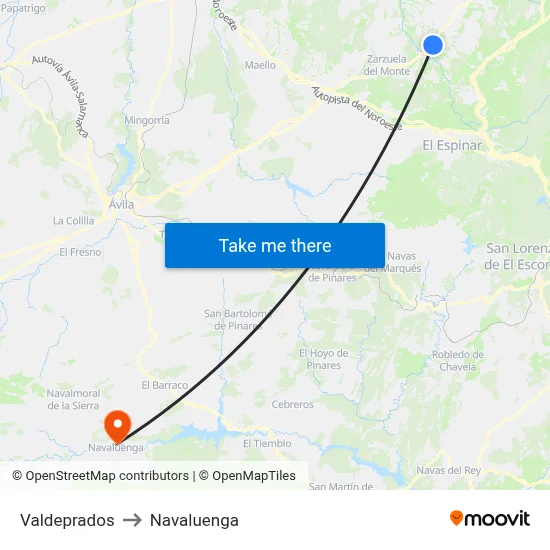 Valdeprados to Navaluenga map