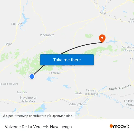 Valverde De La Vera to Navaluenga map