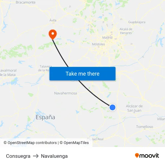 Consuegra to Navaluenga map