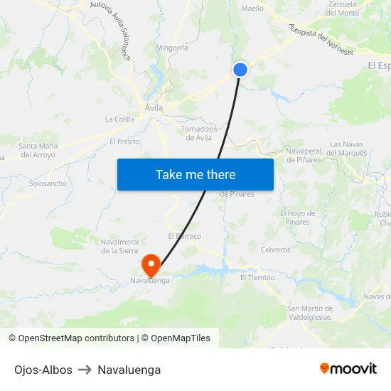Ojos-Albos to Navaluenga map