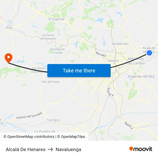 Alcalá De Henares to Navaluenga map