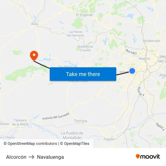 Alcorcón to Navaluenga map