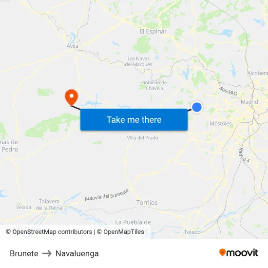 Brunete to Navaluenga map