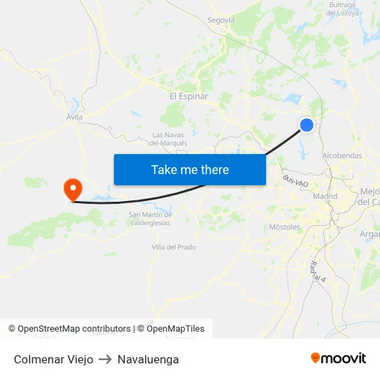 Colmenar Viejo to Navaluenga map