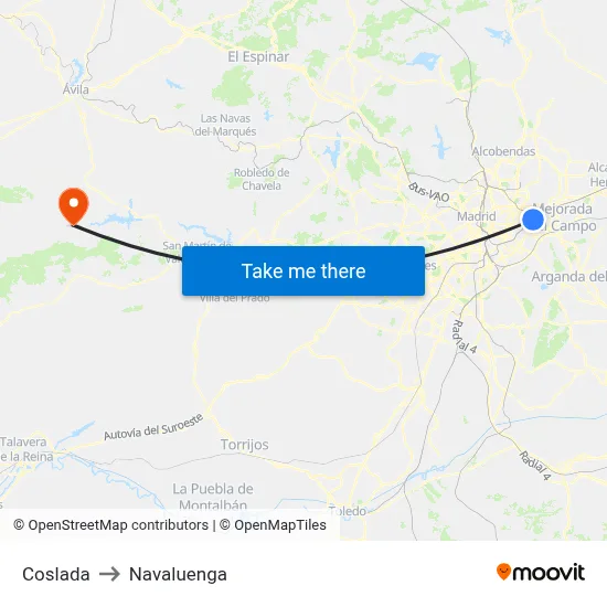 Coslada to Navaluenga map