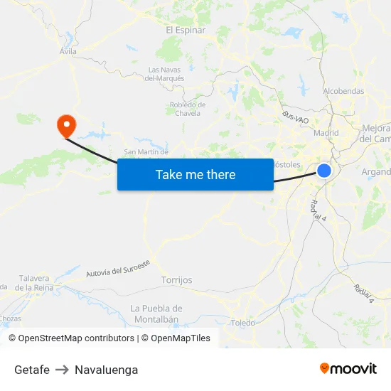 Getafe to Navaluenga map