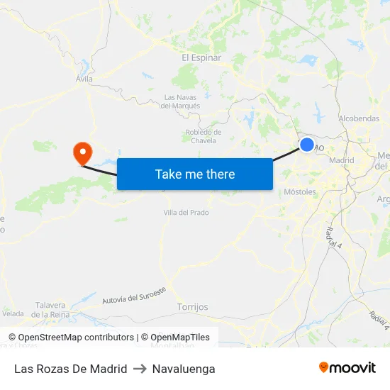 Las Rozas De Madrid to Navaluenga map
