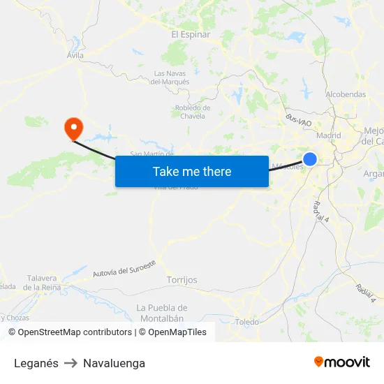 Leganés to Navaluenga map